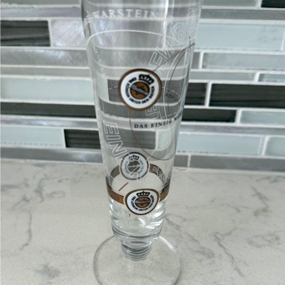 VINTAGE GERMAN WARSTEINER 8" TALL PILSNER BEER GLASS w/ GOLD RIM